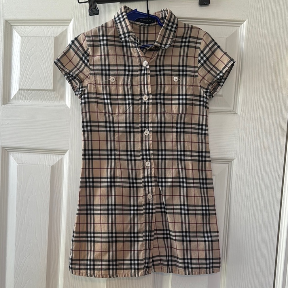 Burberry Kids Plaid Dress in Beige and Black